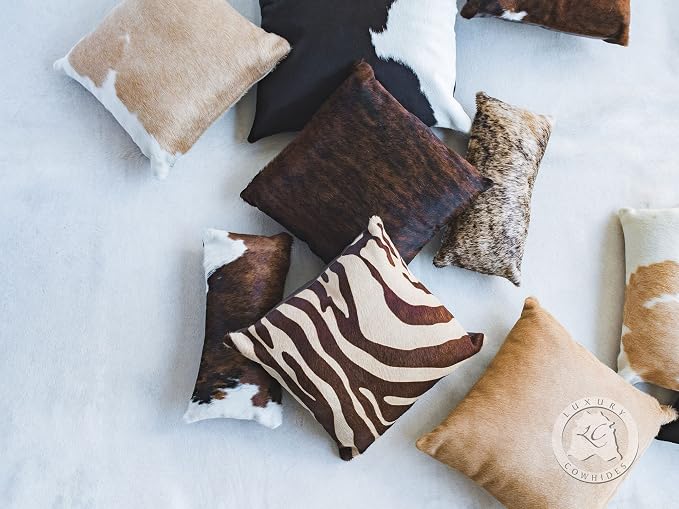 Sunshine Cowhides 100% Genuine Cowhide Pillow Cover - 15" x 15" Square Brindle Dark Brown Decorative Cow Print Pillows w/Zipper Closure for Couch or Bed Decor (Pillow Filler Not Included) - 1 Piece