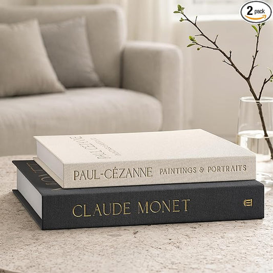 Aesthetic Decorative Books - Coffee Table Books Decor - Faux Decor Book Storage Box for Decoration - Set of 2 Linen Fake Book for Home Table Decors - Photo Storage Keepsake Box