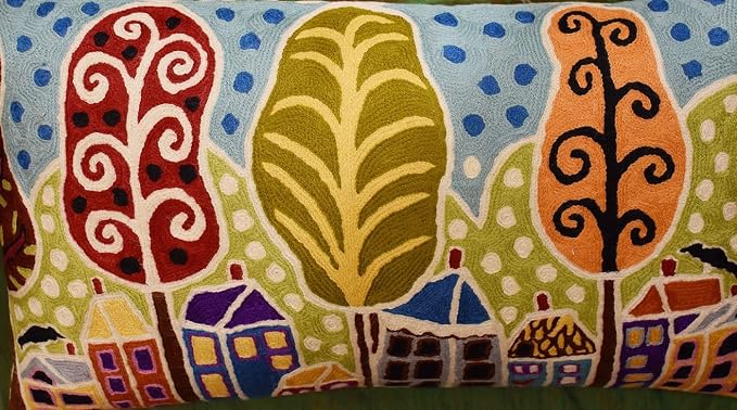 Lumbar Gold Plant Floral Pillow Cover Karla Gerard Flower Leaf Pillowcase Floral Couch Cushion Chair Kids Room Pillowsham Botanical Pattern Hand Embroidered Wool Size 14x24