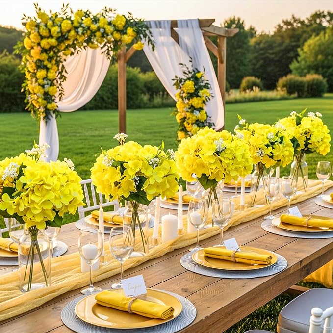 Auihiay 64pcs Hydrangea Artificial Flowers, Yellow Silk Hydrangea Heads with Stems, Hydrangea Flowers for DIY Wedding Centerpiece Baby Shower Home Party Decor (Yellow)