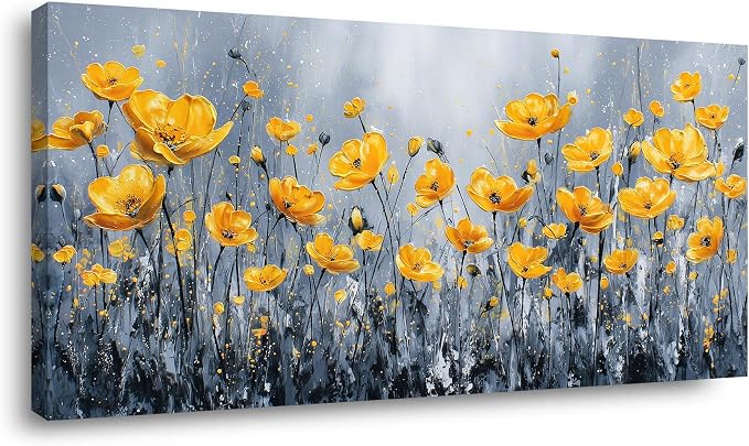 Ggaafet Yellow Floret Wall Art for Living Room Canvas Oil Painting Prints Beautiful Flowers Floral Blooming Art Deco Pretty Artwork Office Bedroom Family Dining Room Decor Extra Large