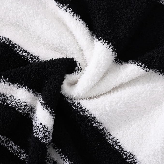 WRENSONGE Soft Throw Blanket for Couch-Cozy Reversible Knitted Blankets | Lightweight Warm Fluffy Decor for Women, Mom, Her & Girls, Sofa, Chair, Bed, 50x70in,Black White Stripe