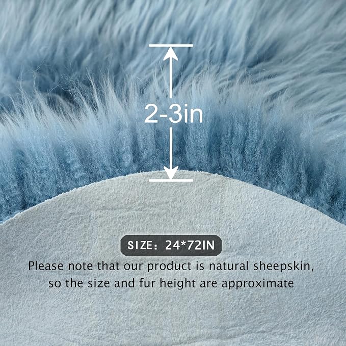 Premium Genuine Sheepskin Area Ruge - Real Wool Fur Shaggy Carpet | Fluffy Soft Natural Lambskin Rug Seat Chair Covers for Couch Sofa Bedroom Living Room(Dusty Blue,2×6 Feet Sheepskin)