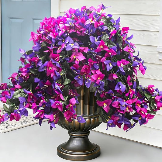 Grunyia 4 Pack Artificial Bougainvillea Hanging Basket Flowers – UV Resistant Fake Flowers with Silk Petals, Realistic Trailing Plants, Outdoor Indoor Wall Garden Home Wedding Decor