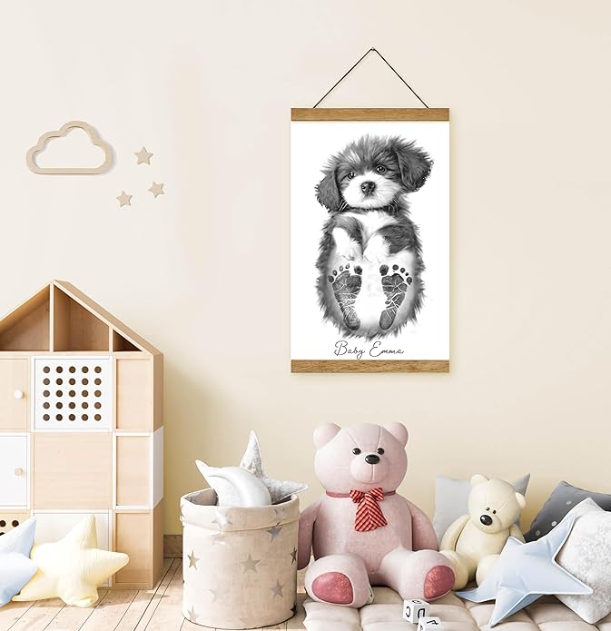 Memory Lane Gifts Co. Baby Footprint Art, Baby Shower Gift, Original Artwork, Nursery Art Keepsake, Puppy