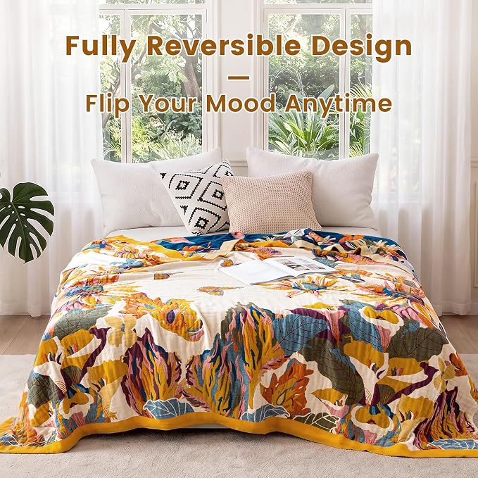 MSGKV Boho Throw Blanket Queen Size 90"x90" Cotton Blanket for Bed Summer Breathable Throw Blanket for Living Room Home Decorative