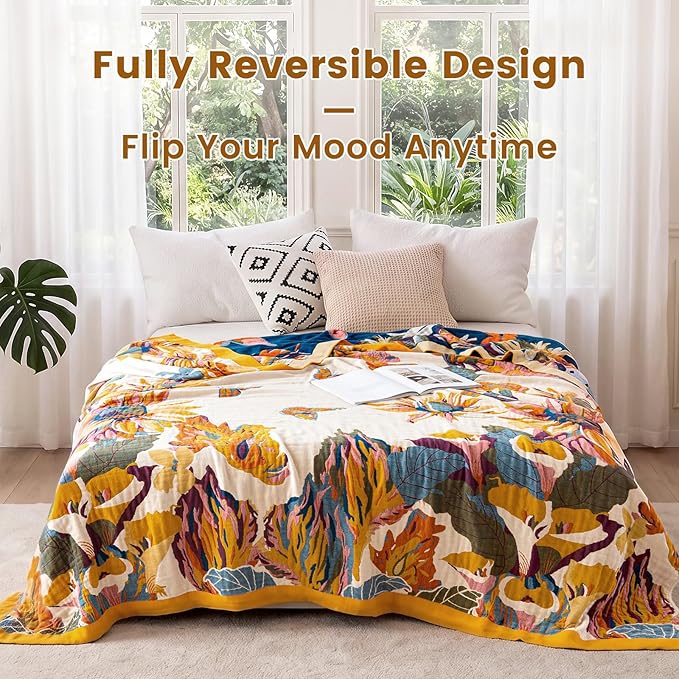 MSGKV Boho Throw Blanket King Size 108" x90'' Cotton Blanket for Bed Summer Decoractive Breathable Throw Blankets Quilt Living Room