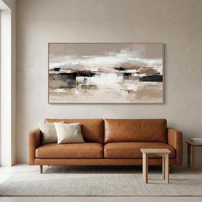 The Mode Art Abstract Wall Art for Living Room Neutral Beige and Black Canvas Prints Modern Framed Gallery Art Minimalist Textured Oil Painting Style Decor for Bedroom Office 24x48inch