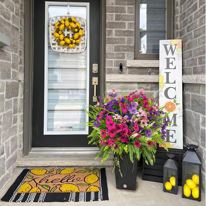 12 Bundles Artificial Flowers Outdoor Silk Fake Plants UV Resistant Faux Plastic Greenery Shrubs for Home Outside Garden Front Porch Window Box Pot Planters Decor (Mix Color)