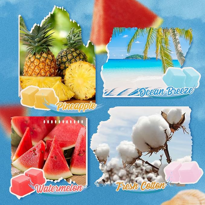 Summer Wax Melts Gift Set, Long Lasting Soy Scented Wax Cubes for Wax Warmers, Coconut, Pineapple, Watermelon, Mojito, Passion Fruit, Vanilla Ice Cream, Ocean Breeze, Fresh Cotton, 8x2.6 oz