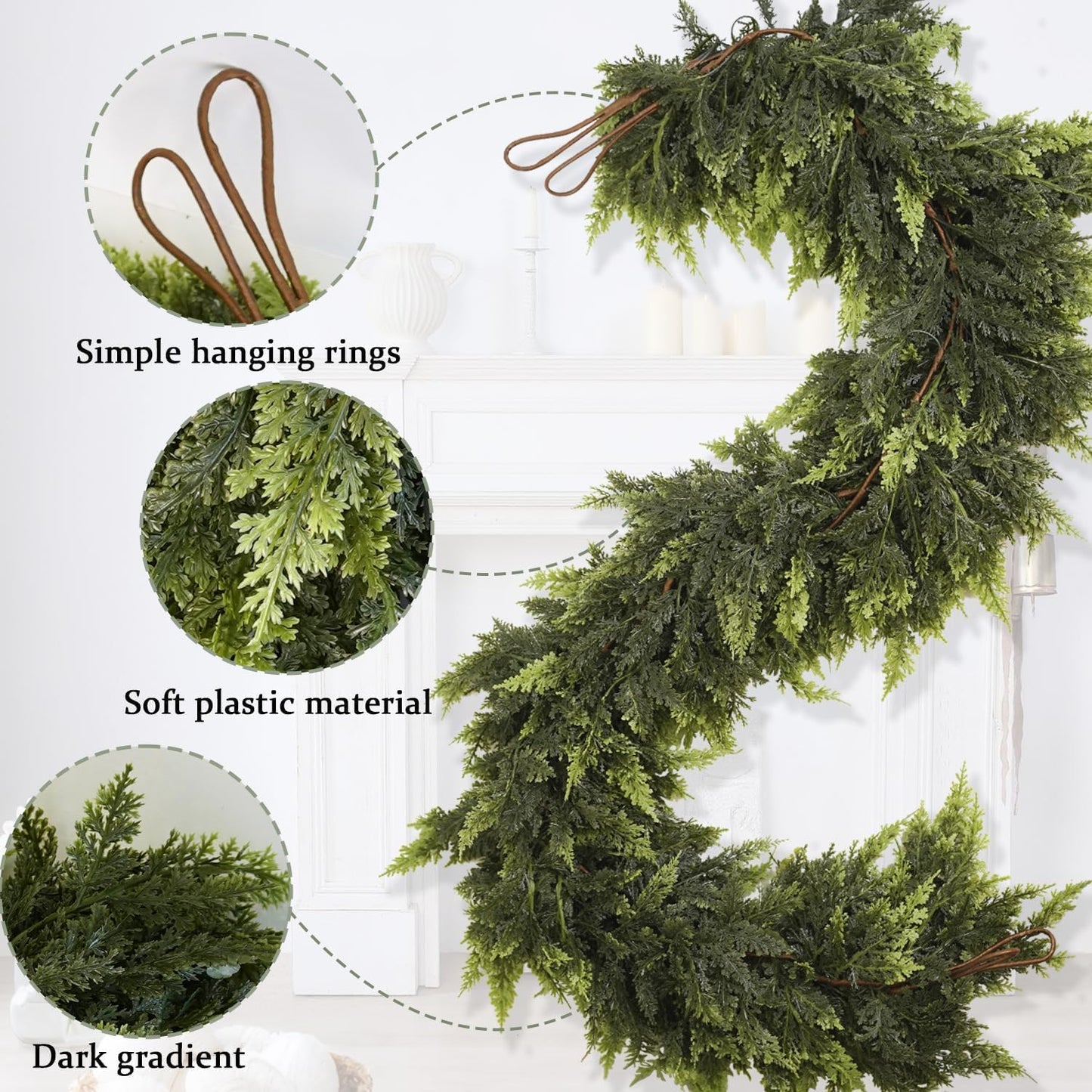 6 Ft Artificial Cedar Garlands – Real Touch Winter Greenery, Realistic Artificial Cedar Tree Christmas Pine Garland Decorations for Table Mantle Wall Indoor Fireplace Holiday Party (4ft, 2)
