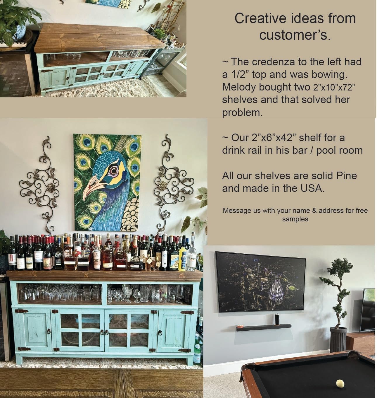 joelsantiques - 42 Inch Wooden Floating Shelves for Wall - 42x6x2 in - Made of Natural Wood - Long Heavy Duty Rustic Wall Shelves for Bedroom - Perfect for Living Room, Kitchen - Black