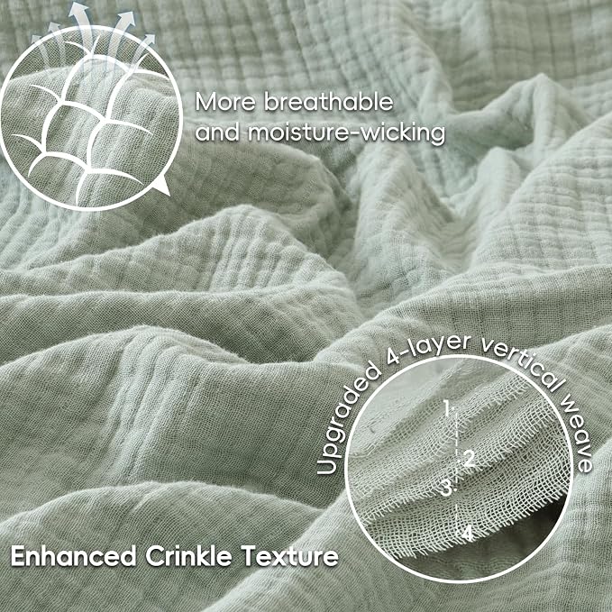 PHF 100% Cotton Muslin Blanket King Size 108"x90", 4-Layer Lightweight Gauze Throw, Breathable Cloud-Soft Minimalist Blanket for Bed, Couch, Camping & Baby, Sage Green, Ideal Gift
