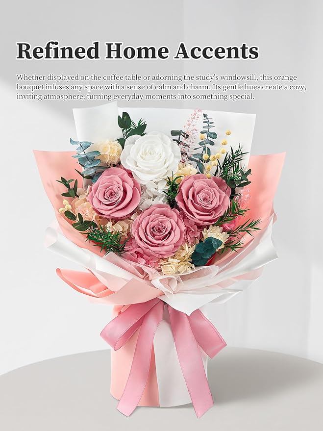 Flomoon Forever Flowers Gifts for Mom, Mothers Day Preserved Flowers Bouquet Birthday Gifts for Her, Preserved Roses for Grandma Wife Anniversary Valentines Day Christmas (Dusty Pink)