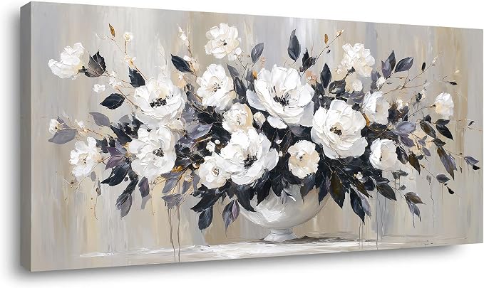 Ggaafet Black and White Flowerpot Wall Art for Bedroom Canvas Oil Painting Prints Beautiful Flowers Floral Blooming Art Deco Pretty Artwork Office Family Dining Room Decor