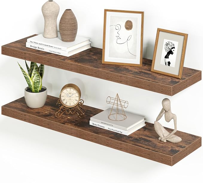 Floating Shelves for Wall 36 Inches Long,9.3" Deep Rustic Brown Floating Shelf Set of 2,Wall Mounted Shelves for Bathroom Bedroom Living Room Kitchen Office,Shelf for Books Storage,Home Decor