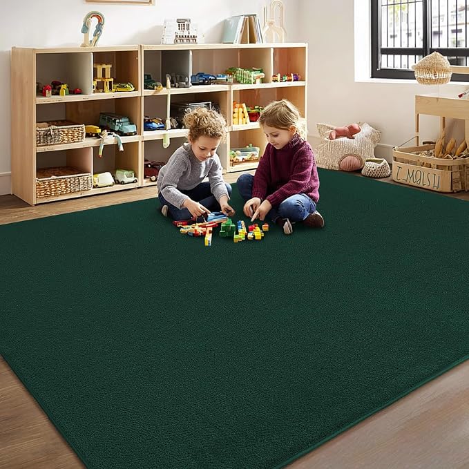 qulint Dark Green Rug for Bedroom 4x6, Washable Thickened Memory-Foam Indoor Living Room Area Rug, Minimalist Modern Carpet Non Slip Comfy Alfombras for Boys Girls Kid Room Nursery Office Home Decor