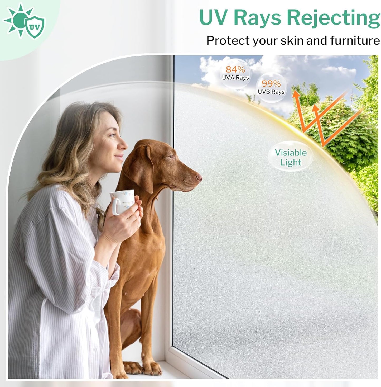 DOWELL Window Privacy Film, Frosted Glass Window Film, Static Cling Non-Adhesive Glass Clings, Sun Blocking Opaque Coverings, Reusable Door Stickers for Bathroom Home Office, Pure, 23.6"x78.7"