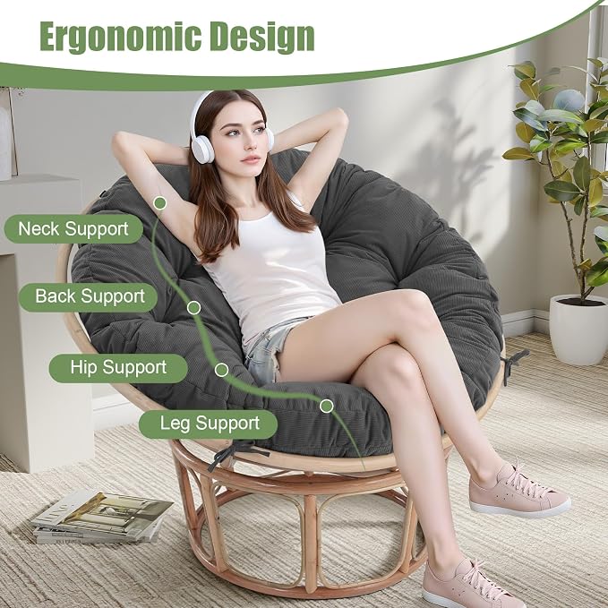 idee-home Papasan Chair Cushion, Circle Papasan Chair Cushion(Cushion Only) | Papasan Cushion with Thick Corduroy Cover, 48 x 48 Inch Cushion for Egg Chair, Dark Grey