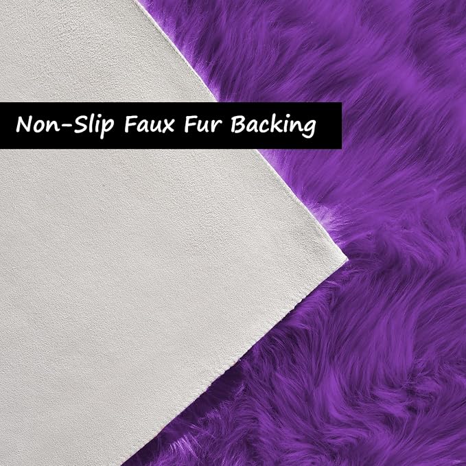 Goolela Purple Area Rug 5x7 Fluffy Fuzzy Furry Carpet for Bedroom Living Room Faux Sheepskin Fur Shaggy Plush Soft Washable Rectangle