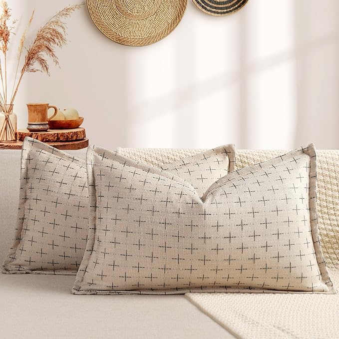 ZWJD 12x20 Pillow Covers Set of 2 Soft Polyester Textured Pillow Covers with Stylish Flange Edge Cozy Farmhouse Throw Pillows for Couch Bed Sofa Living Room