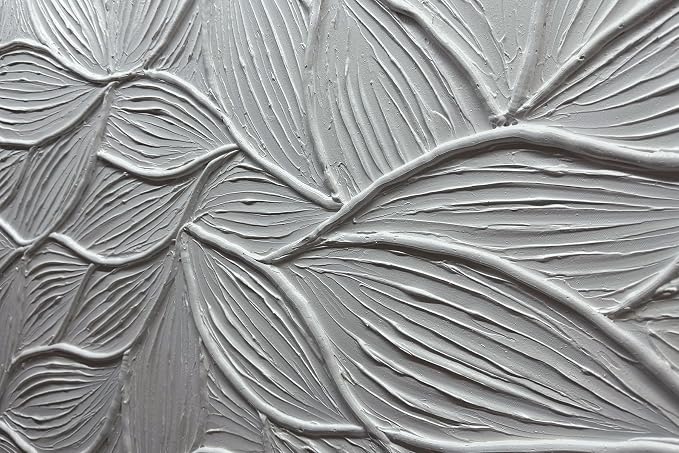 Art8YuQi Paintings - Contemporary Abstract Art leaf Oil Painting On Canvas Texture 3D White Painting Plantain Handmade Artwork Picture Canvas Wall Art Modern Home Decor living room Ready to Hang (24X48 inch)