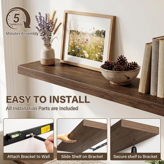 Acovy 10" Extra Deep Floating Shelves for Wall, 72" Long Wood Wall Shelves Set of 2 for Bathroom Bedroom Kitchen Living Room Laundry Room, Modern Floating Shelf for Home Decor