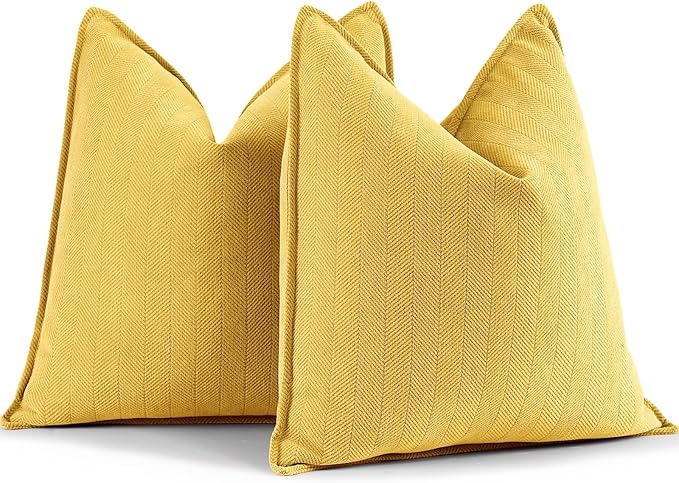 ZWJD Yellow Pillow Covers 24x24 Set of 2 Chenille Throw Pillow Covers with Elegant Design Soft and Luxurious Decorative Throw Pillows for Couch, Bed, and Home Decor