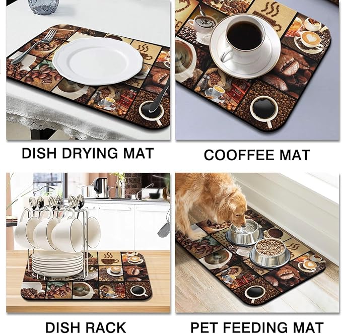 Fun Coffee Mat 19inx12in,Coffee Bar Mat for Countertops,Absorbent Hide Stain Anti-Slip Coffee Bar Accessories Fit Under Coffee Machine Mat,dish Drying Mats for Kitchen