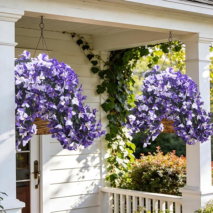 Grunyia 4 Strands Artificial Bougainvillea Hanging Basket Flowers – UV Resistant Fake Flowers with Silk Petals, Realistic Trailing Plants, Outdoor Indoor Wall Garden Home Wedding Decor