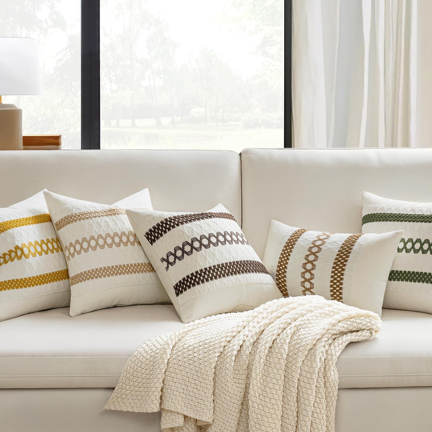 MIULEE Set of 2 Coco Brown Boho Decorative Pillow Covers 18x18 Inch Farmhouse Rustic Couch Throw Pillows Modern Spring Cotton Cushion Covers Retro Cute Macrame Woven Home Decor for Bed Sofa Chair