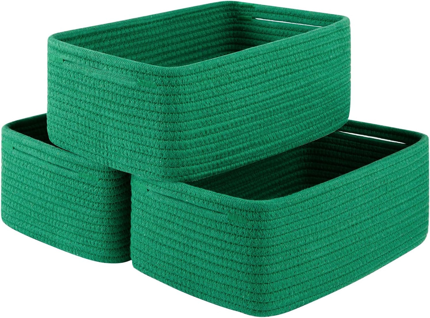 3 Pack Small Storage Baskets for Organizing, Cute Woven Decorative Gift Baskets for Shelves, Mini Closet Organizer Bins with Handles, 11.81''Lx7.87''Wx4.72''H-Green