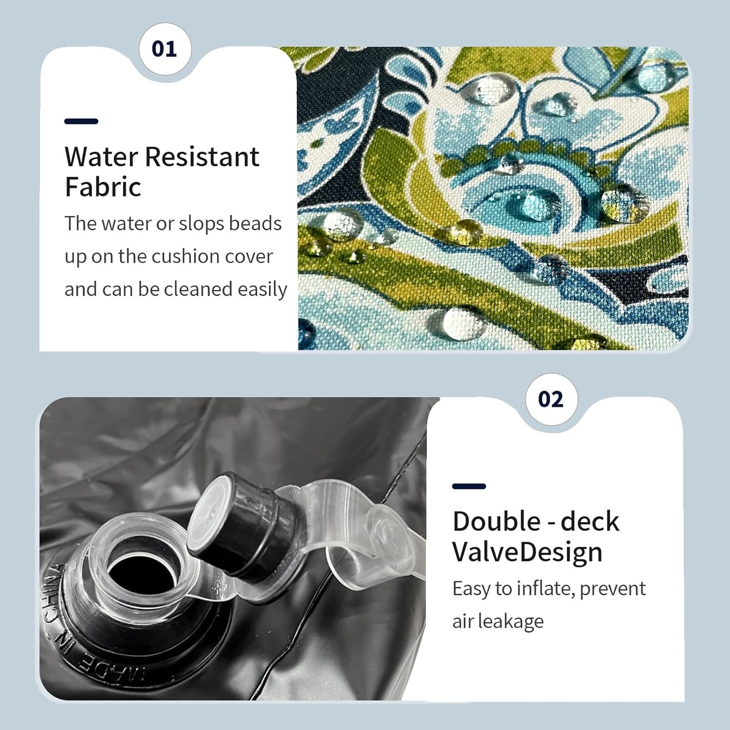 Inflatable Ottoman Stool D31 xH14 for Outdoor/Indoor Use, Water Repellent Patio Foot Rest with Portable Handle,Round Pouf Ottoman Suitable for Garden,Deck and Camping - Paisley Lapis Green