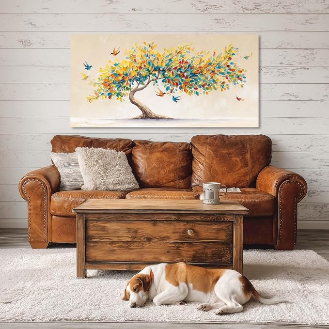 Ggaafet Bright Colorful Tree Wall Art for Living Room Canvas Oil Painting Prints Beautiful Tree of Life Art Deco Modern Artwork Office Bedroom Family Dining Room Decor Large