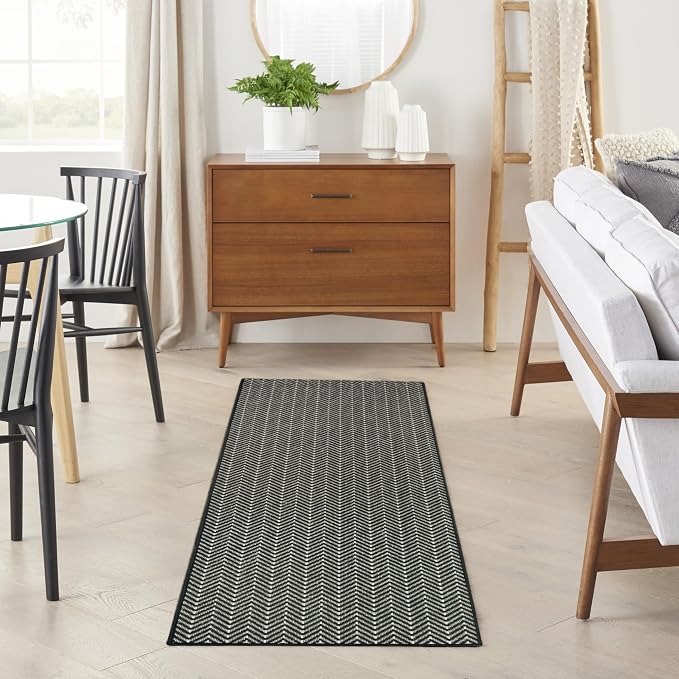 Nourison Home Horizon Indoor/Outdoor Black 2' x 6' Area Rug - Easy Clean, Non Shedding, Bed Room, Living Room, Dining Room, Kitchen (6' Runner)
