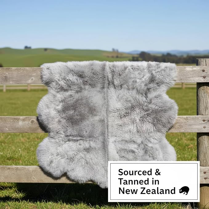 Super Area Rugs Premium Genuine Sheepskin Rug 5' x 6' Long Fur Soft & Natural Shaggy Living Room Rug, Silver Gray, Six Pelt