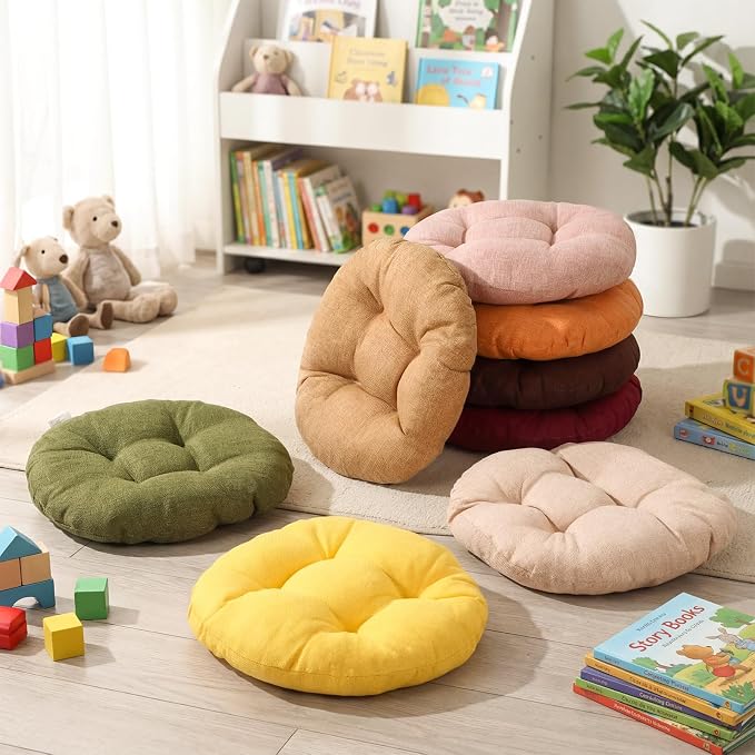 Fumete 8 Pcs 16 Inch Floor Cushions Pillow for Kids Bulk Classroom Round Flexible Seating Floor Cushions for Students Home Daycare School Reading Corner Yoga Meditation Picnic (Warm Earthy Tones)