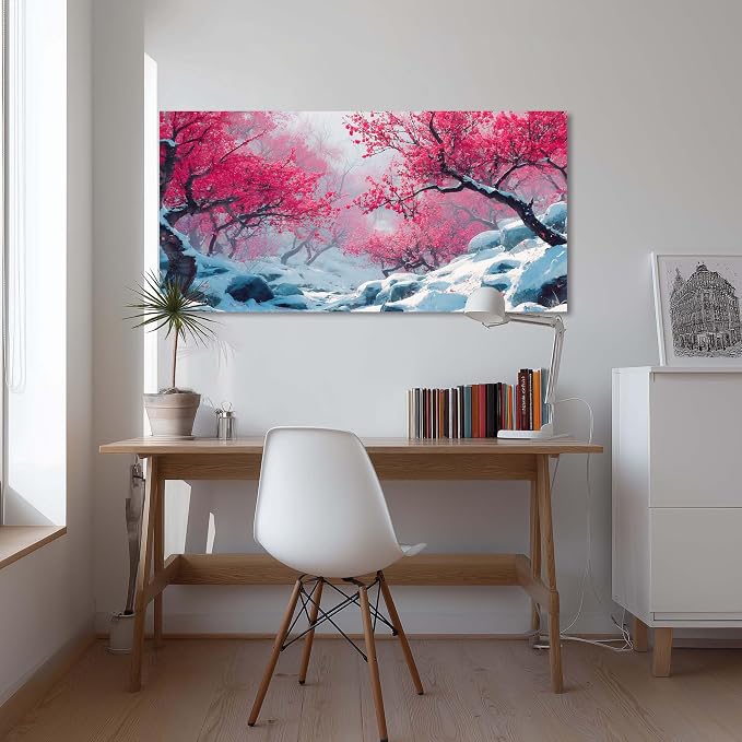Ggaafet Red Plum Blossom Tree Wall Art for Bedroom Canvas Painting Prints Beautiful Winter Landscape Art Deco Nature Artwork Office Family Dining Room Decor