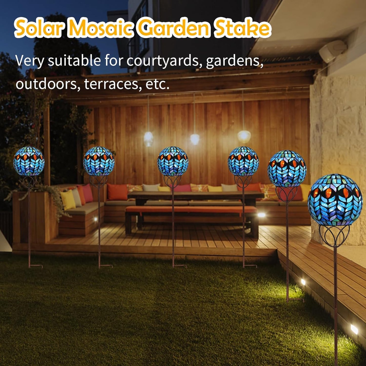 Afirst Solar Outdoor Garden Lights Decorative - Mosaic Solar Stakes Gazing Ball Waterproof Outdoor Lights Stakes for Pathway Yard Lawn Decoration(Green)