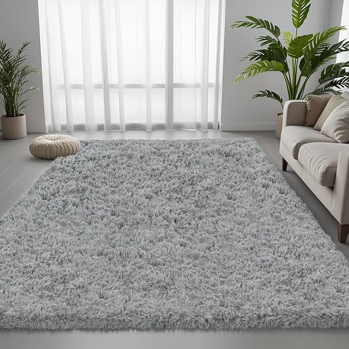 5x7 Area Rug for Living Room, Ultra Soft Fluffy Shag Rugs for Bedroom, Non-Slip Large Fuzzy Plush Rug Indoor Floor Carpet for Nursery Kids Office Dorm Modern Decor, Light Gray