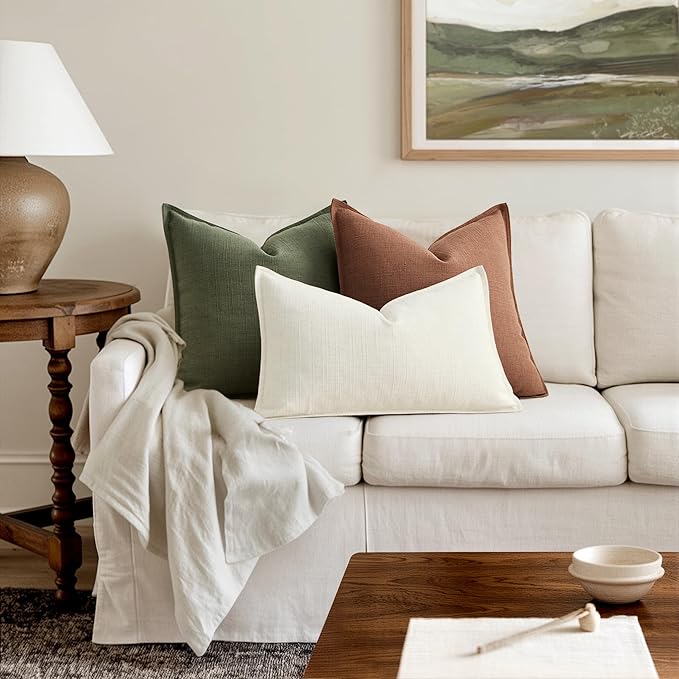 MIULEE Pack of 2 Thick Textured Couch Throw Pillow Covers, Rust Terracotta Decorative Pillow Covers 22x22, Neutral Linen Cushion Cases for Sofa Bed Living Room Modern Farmhouse Home Decor, No Filling