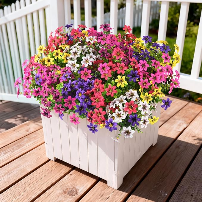 Homsunny Artificial Fake Flowers for Outdoor Spring Decoration, 12 Bundles Faux Plants Silk Daisy Bulk UV Resistant Realistic for Outside Porch Patio Balcony Planter Yard Garden Home Decor(Mixed 2)