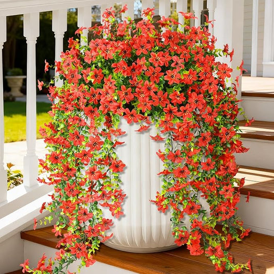 Artificial Fake Hanging Flowers Plants for Outdoor Spring Summer Decoration,2 PCS Faux Silk Daisy with Eucalyptus Leaves,UV Resistant Look Real for Outside Home Planter Porch Patio Balcony Yard Decor