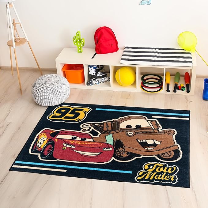 Gertmenian Disney Pixar Cars Indoor Area Rug - 3x5 Small, Non-Slip, Ideal for Children in Bedroom, Game Room, Classroom, Nursery or Play Area - Tow Mater Friends, Brown/Blue, 28024