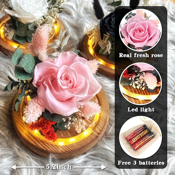 Preserved Roses & Fresh Flowers Bouquet – Gift for Women, Roses that Last Forever, Flowers for Delivery Prime – Birthday, Mother’s Day & Christmas