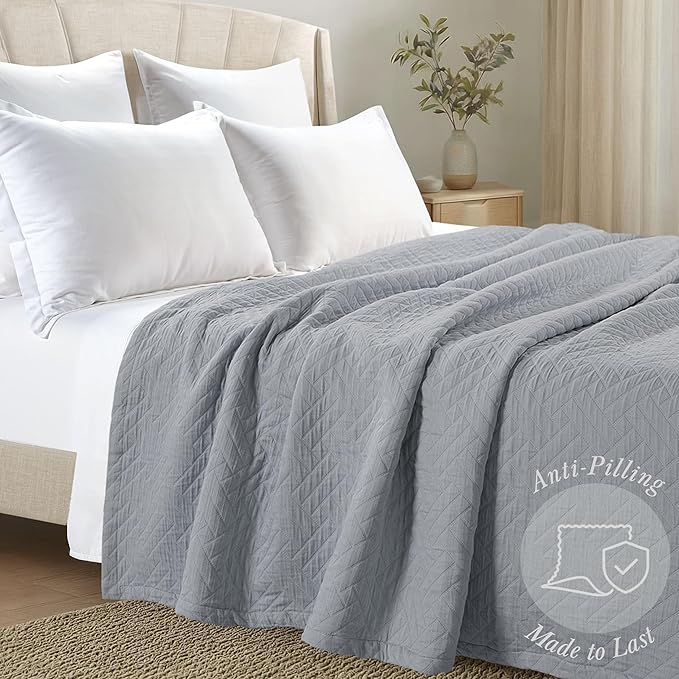 Threadmill Luxury Cotton Blankets for King Size Bed | All-Season Cozy 100% Cotton King Size Blanket | Jacquard Soft & Lightweight Coverlet fits California King Size Bed, 104x92 | Scottish Grey