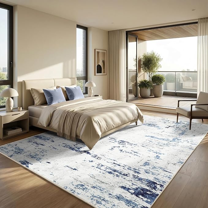 GarveeHome 9x12 Abstract Area Rug, Washable Soft Low Pile Non Slip Accent Rug for Living Room, Bedroom, Dining Room, Modern Neutral Indoor Carpet