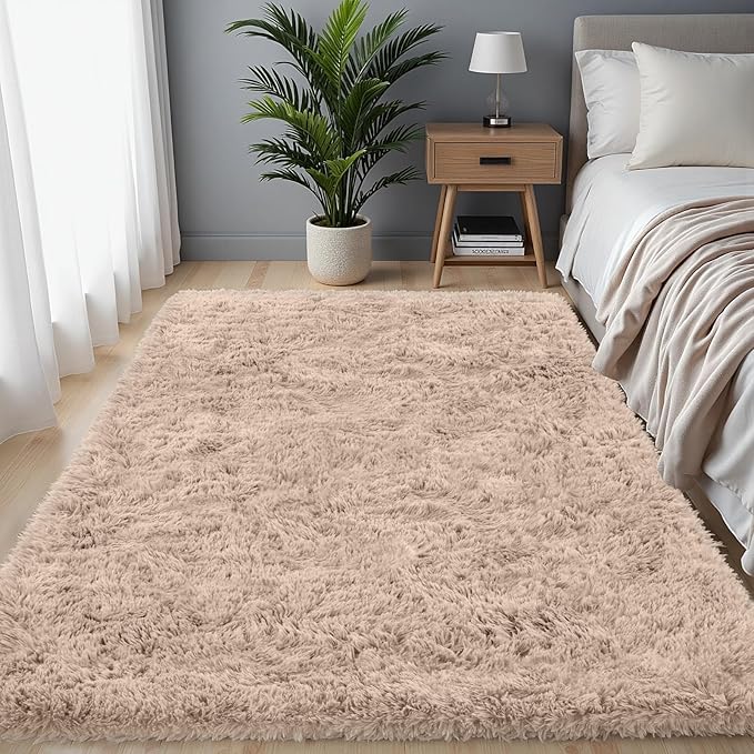 4x6 Area Rug for Living Room, Ultra Soft Fluffy Shag Rugs for Bedroom, Non-Slip Large Fuzzy Plush Rug Indoor Floor Carpet for Nursery Kids Office Dorm Modern Decor, Camel