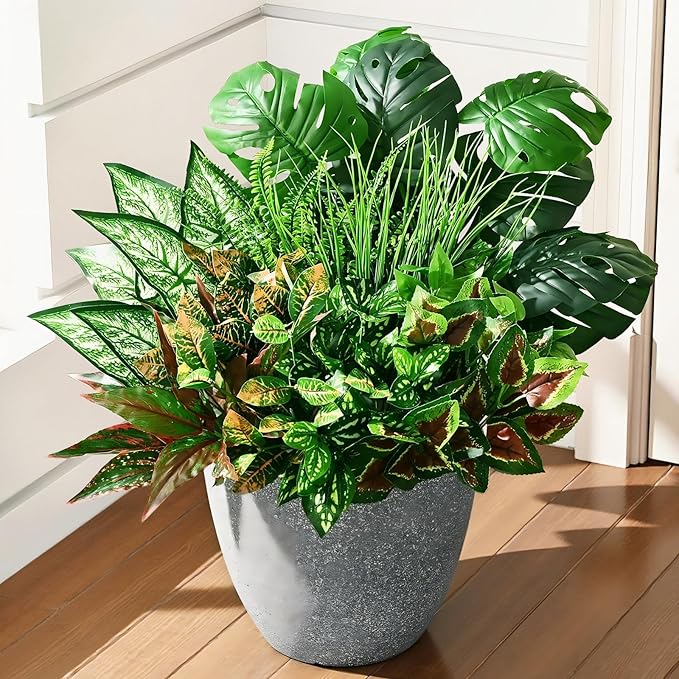 Waipfaru Artificial Plants Outdoor UV Resistant, Realistic Fake Plants Artificial Greenery, Large Bunches Faux Plants for Indoor Outdoor Porch Patio Garden Spring Summer Home Decor (Large 10pcs)
