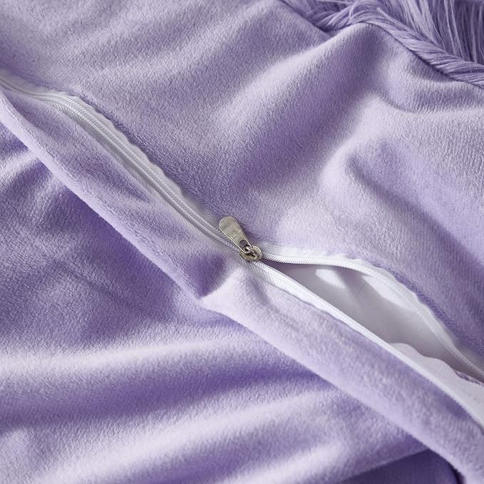 Faux Fur Velvet Fluffy Bedding Duvet Cover Set Down Comforter Quilt Cover with Pillow Sham, Ultra Soft Warm (Lilac, Twin)